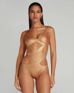Traje de baño Agent Provocateur Mazzy dorado AP2 pequeño nuevo con etiquetas - Imagen 1 de 7