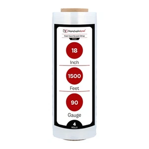 18" x 1500' 90 Gauge 4 Rolls Pallet Wrap Stretch Film Hand Shrink Wrap 1500FT - Picture 1 of 8