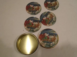 Christmas Tin of 4 Coasters round Sinterklaas Santa sleigh - Picture 1 of 2