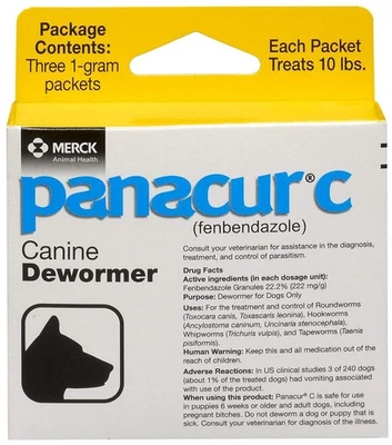 Panacur C Canine Dewormer (Fenbendazole), 1 Gram, Yellow, 3 Count (Pack of 1) - Image 1 of 4