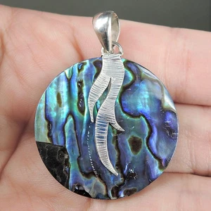 925 Sterling Silver Natural Paua Abalone Shell Pendant PASP-296 (Damaged) - Picture 1 of 6