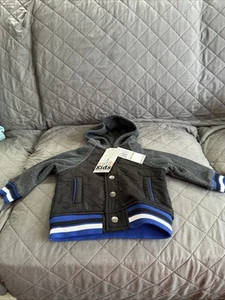 KIDS Headquarters Black with Blue & White Strips Varsity Jacket 3/6M Excellent - Picture 1 of 5