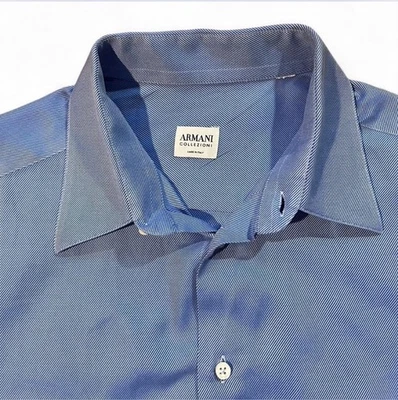 Camisa Armani Collezioni Hombre 17 43 Grande Azul Rayas Abotonada Manga Larga Italia Foto 1 de 4