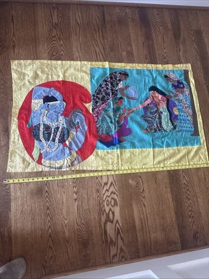 Tapiz pictórico colgante de pared indio hindú del sur de Asia hecho a mano de colección 47x28 Foto 1 de 4