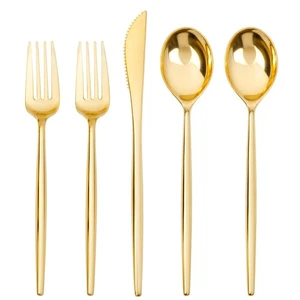300 Pcs Gold Plastic Cutlery, Gold Utensils Disposable, Gold Plastic Silverwa... - Picture 1 of 7