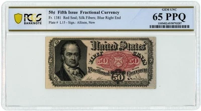 FR 1381 Fifty Cents 50c Fractional 5th Issue GEM UNC 65 PPQ PCGS 949733-10 - Image 1 of 3