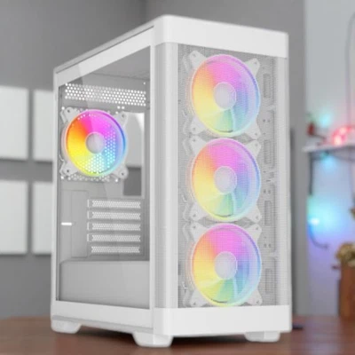 Vida Zephyr V2 White Micro ATX Case | 4 ARGB Fans | Glass | Mesh Front | UK - Image 1 of 4