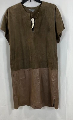 Vince 女式橡木皮革短袖连衣裙 S NWT — 第 1/4 张图片