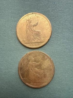 Lote de 2 moedas de bronze do Reino Unido 1861 e 1862 - Imagem 1 de 4