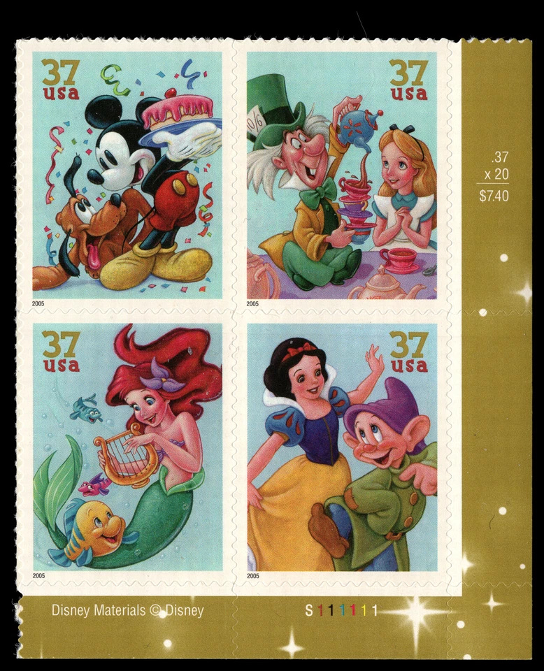 US Scott # 3915a, Art of Disney, Celebration, Plate Block of 2005 37¢ Stamps MNH - Image 1 of 1