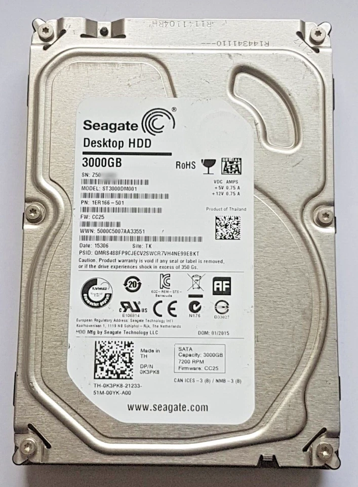 3 TB SATA III Seagate Desktop HDD ST3000DM001 7200rpm 64MB 3.5 " Hard Drive - Image 1 of 1