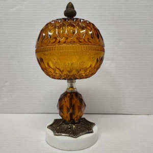 Vintage Amber Glass Pedestal Candy Dish 11" Tall with Lid 7" Without Lid 4" Base - Picture 1 of 8