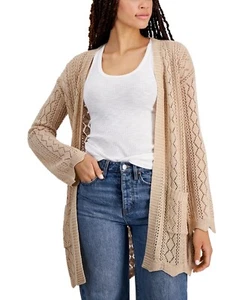 Hippie Rose Open-Front Long-Sleeve Cardigan Juniors' L Warm Sand Collarless - Picture 1 of 16