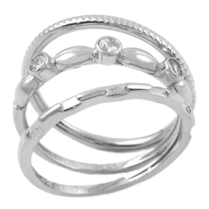 925 Sterling Silver Polished 0.15 Carat CZ Rope Indented 3-Ring Set Size 5-9 - Bild 1 von 4