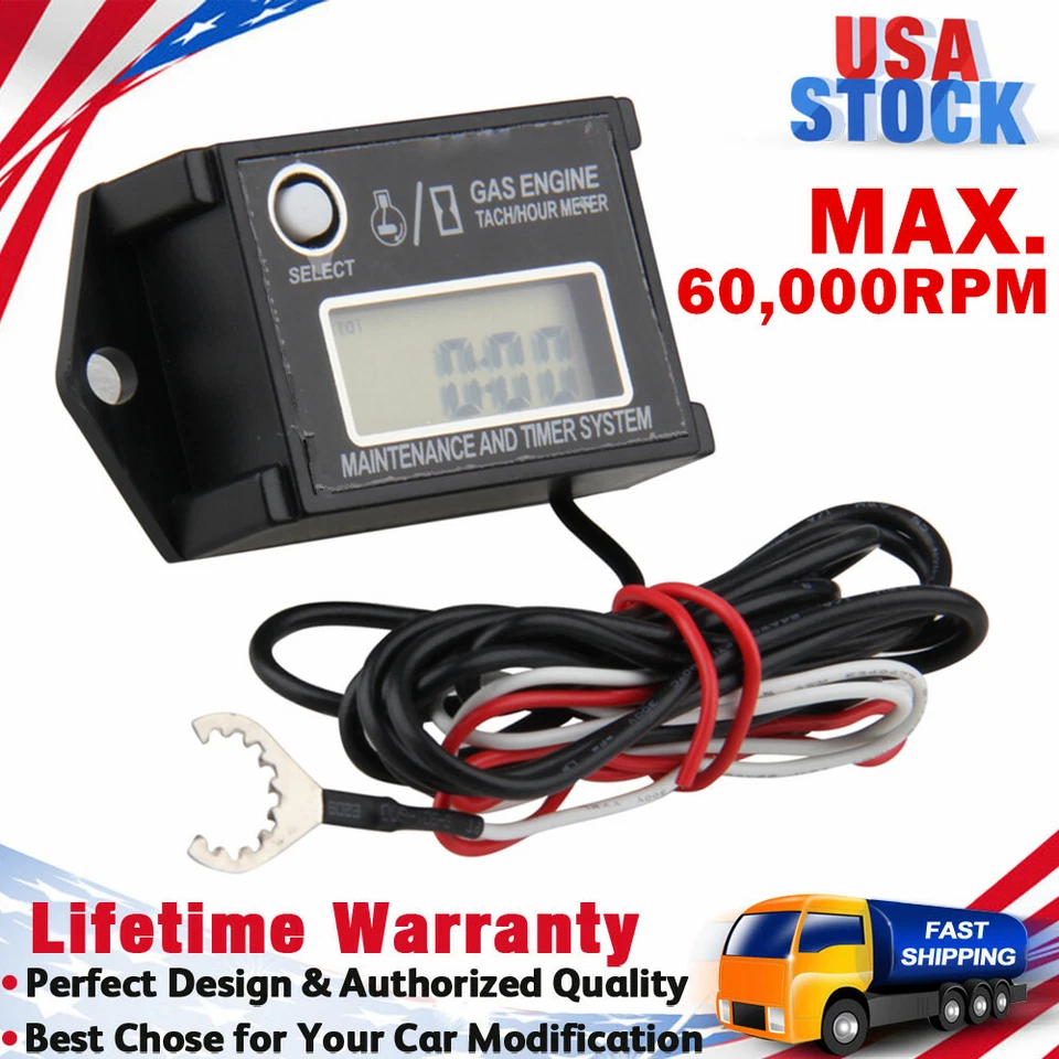 Digital Tiny Tachometer Tach Hour Gauge Meter Job Timer Resettable Waterproof - Image 1 of 4