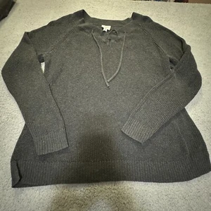 St. John's Bay Women's XL Black V-Neck Cotton Sweater Casual Drawstring Womens - Picture 1 of 6