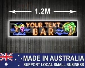 Large Cocktail Bar Illuminated Neon Led Lightbox Personalised Australian made - Picture 1 of 8