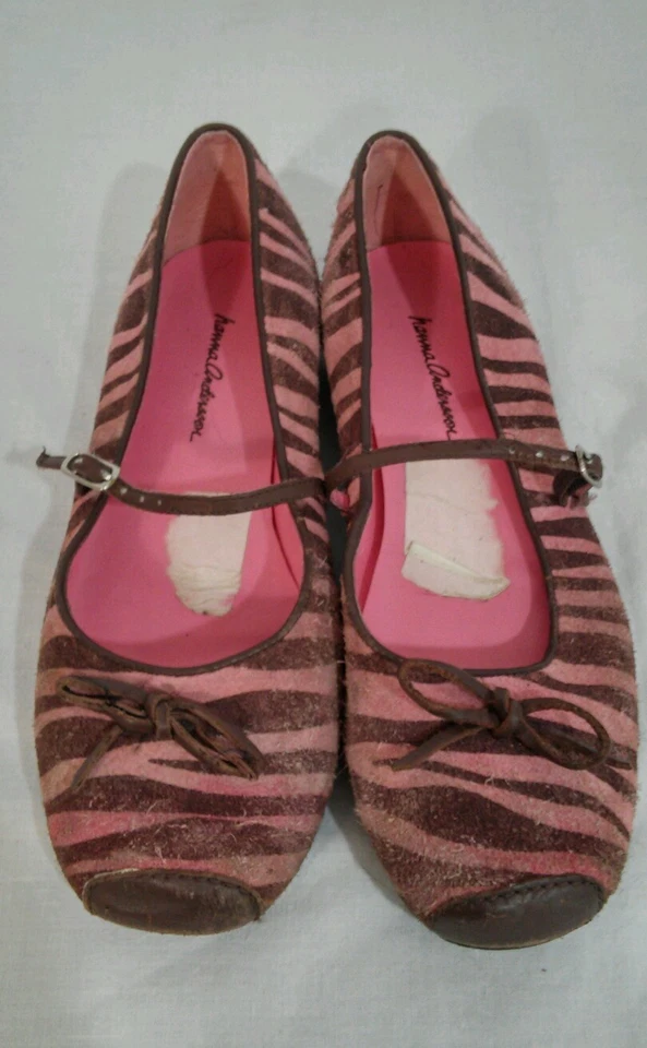 Hanna Andersson pink brown zebra striped ballet flat Mary Janes sz 3.5 - Image 1 of 4