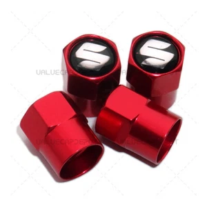 4pcs Hex Fit Suzuki Car Wheels Tire Air Valve Caps Stem Dust Cover Decor Red - Picture 1 of 5