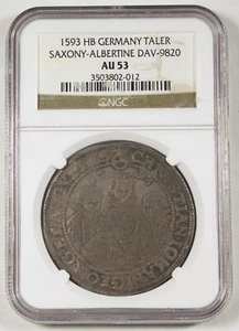 Germany Saxony-Albertine 1593 HB  1 Thaler/Taler Silver Coin Dav-9820 NGC AU53 - Picture 1 of 4