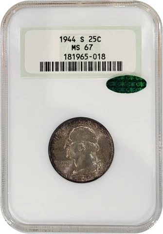 1944 S Washington Silver Quarter 25c NGC MS67 CAC - Old Fat Fatty Holder Cover