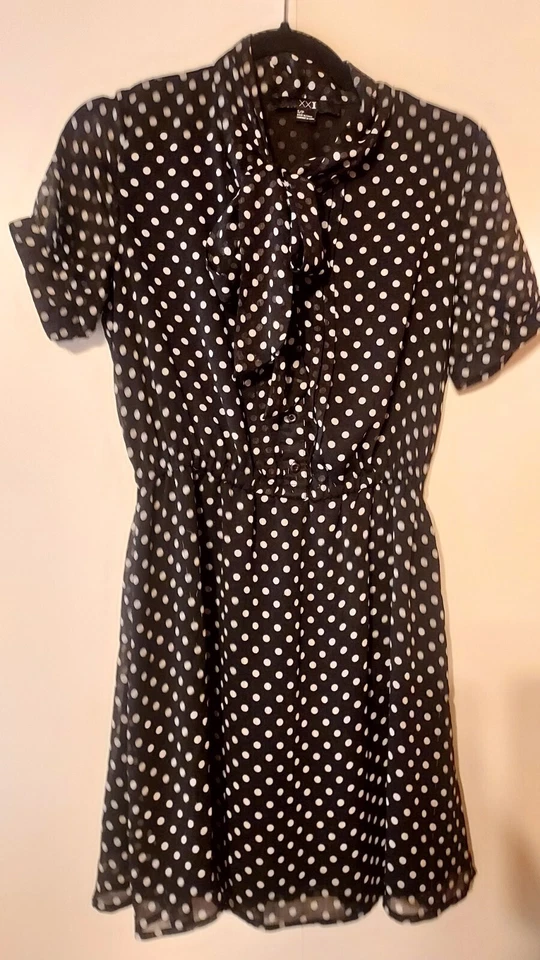 XXI Brand Sheer Black w/White Polka Dots Dress Women's Size Small/Petite - Image 1 of 4