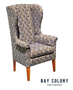 Chippendale Style Diminutive Wingback Chair with Floral Fabric on Tapered Legs - Picture 1 of 8