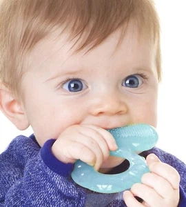 Nuby Silicone Teethe-EEZ Teether with Bristles, Includes Hygienic Case, Aqua - Picture 1 of 6