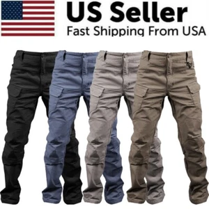 Tactical Mens Cargo Pants Partial Waterproof Work Hiking Combat Outdoor Trousers - Picture 1 of 42