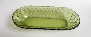 Vintage Depression Glass Diamond Cut Pattern Green Candy Scalloped 10” Dish RARE - Picture 1 of 3