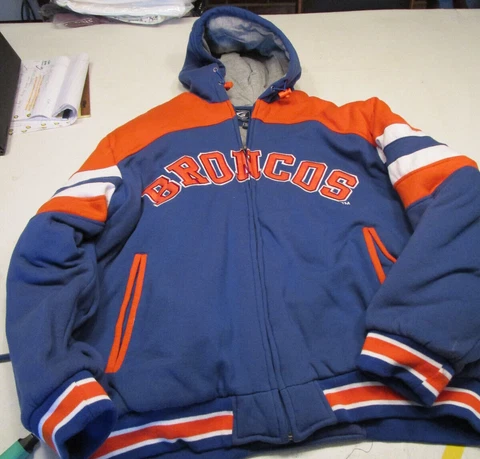 EUC BOISE STATE BRONCOS MENS KNIT HOODED HEAVY JACKET BLUE 2XL Cover