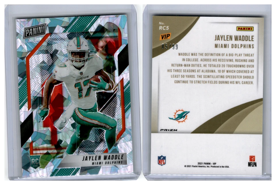 2022 Panini National 2021 VIP Gold Pack Prizm Jaylen Waddle RC Cracked Ice 05/99 - Image 1 of 1