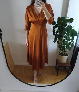 Warehouse Abendkleid Gr. 8 ca. S M 36 38 rostrot Satin Midi Rückenfrei Glanz - Bild 1 von 11