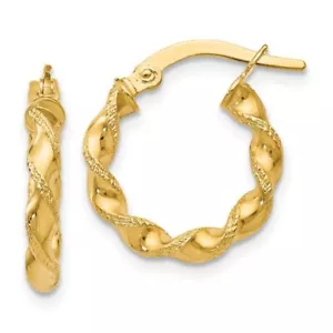 14K Solid Yellow Gold Twisted Small Hoop Earrings - Picture 1 of 5