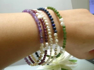 Vintage untreated natural gem / Japanese Biwa freshwater pearl Slide on Bracelet - Picture 1 of 11