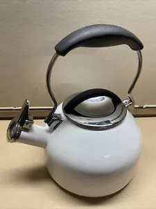 VTG Style Chantal Enamel on Steel WHITE Whistling Tea Pot Kettle - Picture 1 of 6