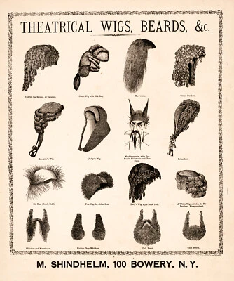 1870 Print Shows Costume Theatrical Wigs & Beards Actor Actress Gift Art Poster - Image 1 of 2