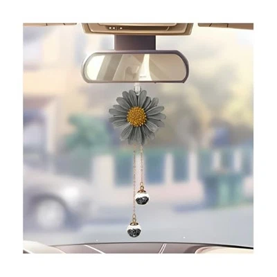 Car Hanging Accessories, Daisy Flower Vehicle Rear View Mirror Gray/Gold - Image 1 of 4