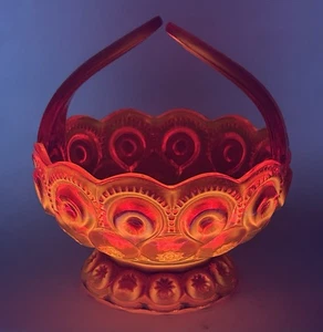 Vintage Amberina LE Smith Mond & Sterne geteilter Griff Süßigkeitenschale mit Fuß UV reaktiv - Bild 1 von 10