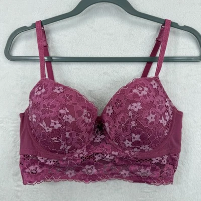 Adored By Adore Me Purple Floral Lace Balconette Bra 36D Lingerie - Image 1 of 4