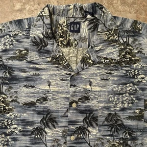 Vintage Gap Shirt Mens XL Blue Hawaiian Camp Loop Collar Short Sleeve Cotton Y2K - Picture 1 of 10