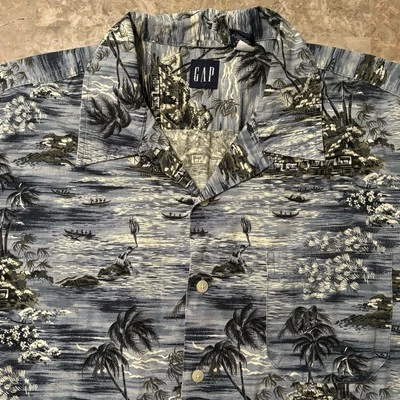 Vintage Gap Shirt Mens XL Blue Hawaiian Camp Loop Collar Short Sleeve Cotton Y2K - Image 1 of 4