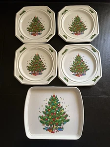Vintage Weihnachtsbaum Kekstablett Teller Servierplatte 4 Teller Kunststoff Retro - Bild 1 von 11