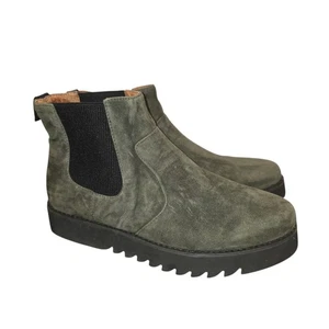 SUDINI Women's KASHA Green Suede Leather Chelsea Ankle Boots Platform 7.5 - Picture 1 of 7