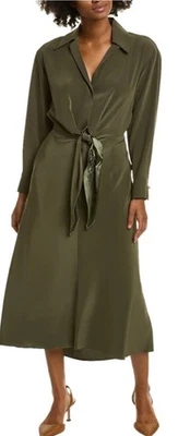 Vestido midi VINCE talla grande 2X verde oliva con lazo delantero manga larga Foto 1 de 4