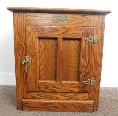 Caixa de gelo de carvalho folheada a branco geladeira armário de armazenamento mesa lateral Simmons - Imagem 1 de 4