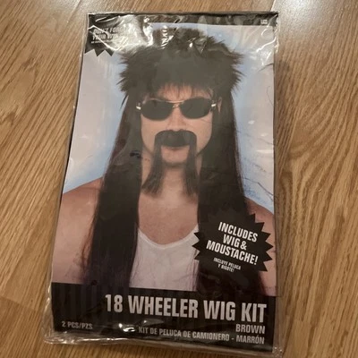 Peluca de 18 ruedas salmonete años 80 disfraz de Halloween peluca y bigote Foto 1 de 2