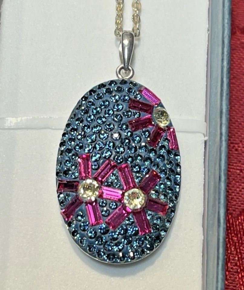 Винтажный RL серебро 925 синий CZs и фиолетовый цветочный дизайн подвеска ожерелье - Изображение 1 из 4