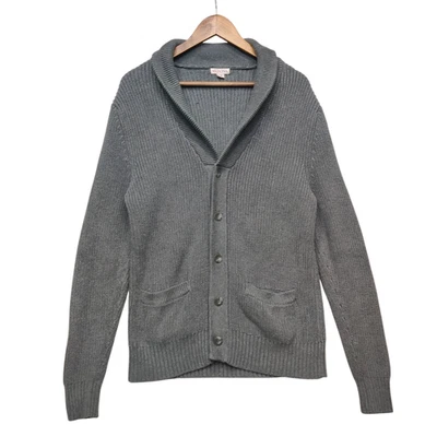 Merona Knitted Y2k Shawl Collar Cardigan Sweater Mens Medium Gray Button Front - Image 1 of 4