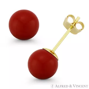 3 mm bis 10 mm Rot Korallen Kugelstecker Pushback Ohrstecker in 14k 14kt Gelbgold - Bild 1 von 1
